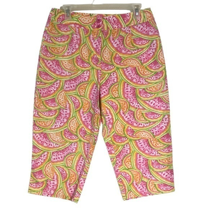 Talbots Vintage 90’s Watermelon Fruit Print Colorful Pleated Capri Pants Size 12